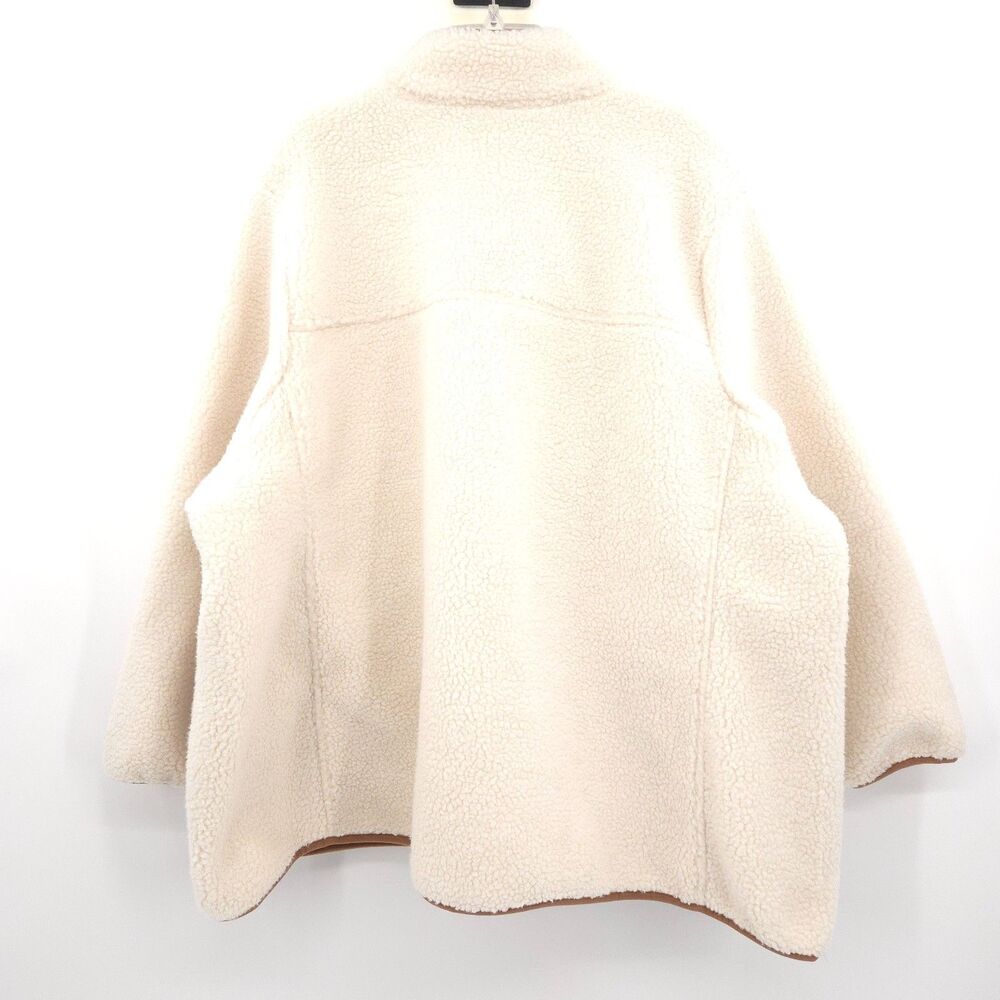 Lands' End cream sherpa fleece jacket Size 3X brown trim long sleeve pockets - Picture 11 of 13